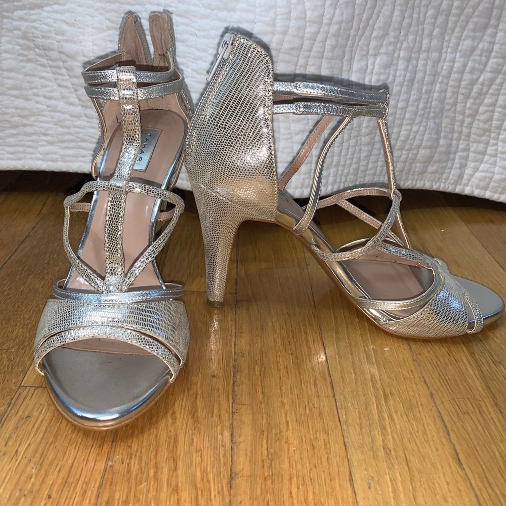 Tahari heels silver